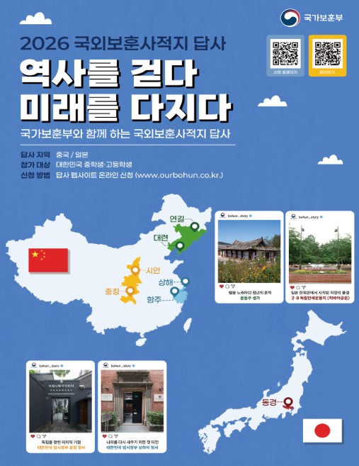 보훈부, 2026년 국외 보훈사적지 답사 참가자 13일부터 모집